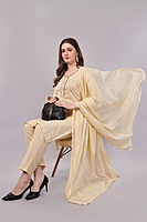 Women's Cream Embroidered Salwar Suit Set with Dupatta, 3/4 Sleeve Kurta, Traditional Ethnic Wear