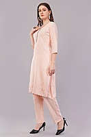 Peach Embroidered Cotton Salwar Suit Set, 3-Piece Traditional Dress with Dupatta
