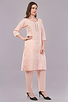 Peach Embroidered Cotton Salwar Suit Set, 3-Piece Traditional Dress with Dupatta