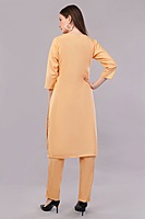 Women's Peach Embroidered Cotton Salwar Suit Set with Dupatta, Long Sleeves, 3 Piece Traditional Dress