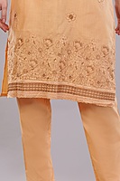 Women's Peach Embroidered Cotton Salwar Suit Set with Dupatta, Long Sleeves, 3 Piece Traditional Dress
