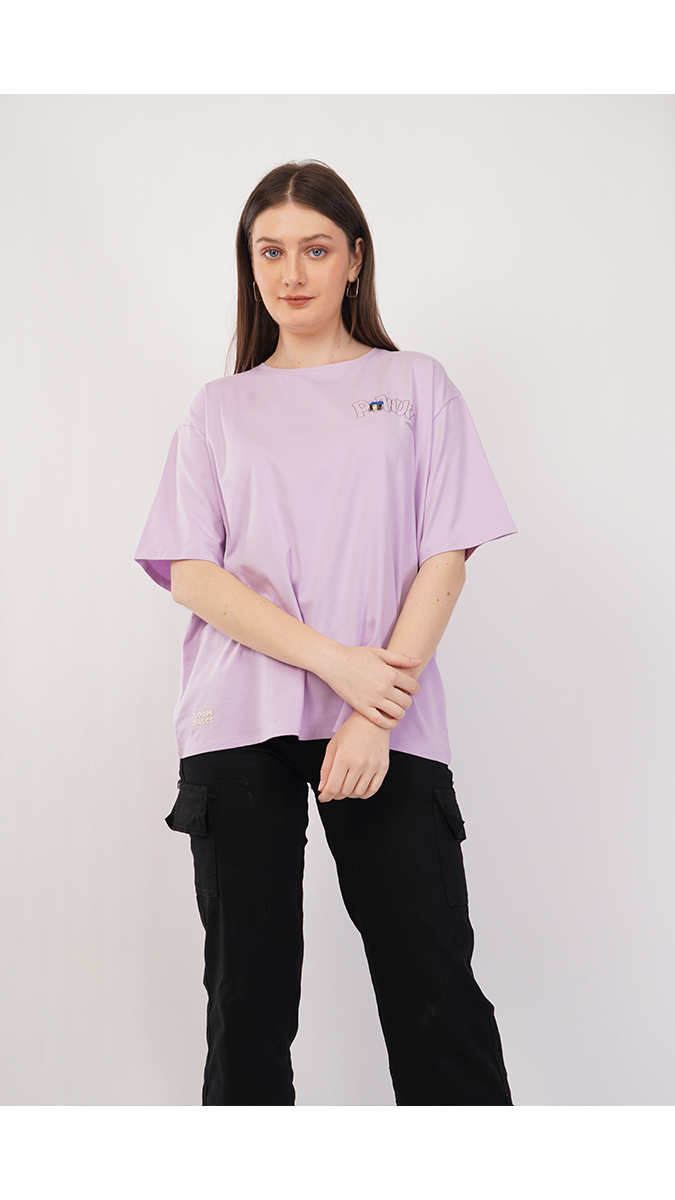 Women's Loose Fit Printed T-Shirt - Lilac | Lycra 180 GSM | Sizes S, M, L