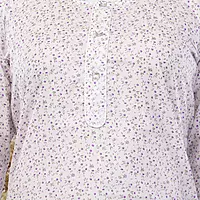Women's Floral Print Cotton Kurti, 3/4 Sleeve, White with Purple Pattern