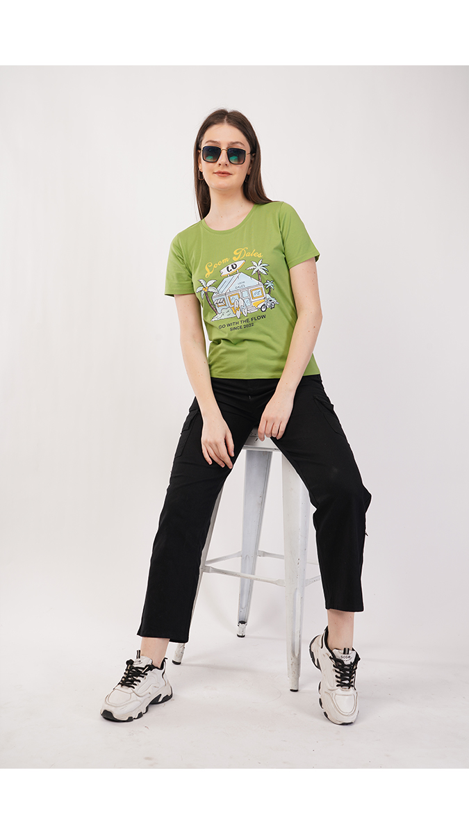 Stylish Sprout Green Women's Printed Round Neck T-Shirt – Lycra 180 GSM | S, M, L