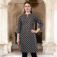 Women's Printed Cotton Kurti, 3/4 Sleeve, Black and White Floral Pattern, Casual Wear