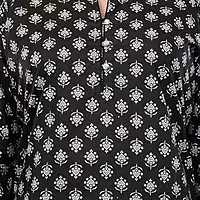Women's Printed Cotton Kurti, 3/4 Sleeve, Black and White Floral Pattern, Casual Wear