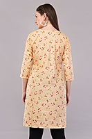 Women's Cotton Kurti, 3/4 Sleeve, Yellow Floral Print, Casual Wear