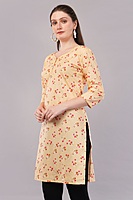 Women's Cotton Kurti, 3/4 Sleeve, Yellow Floral Print, Casual Wear
