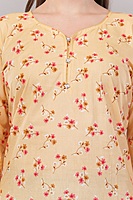 Women's Cotton Kurti, 3/4 Sleeve, Yellow Floral Print, Casual Wear