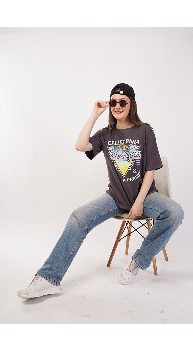 Stylish Charcoal Grey Women's Loose Fit T-Shirt – Single Jersey 180 GSM | S, M, L Stylish Charcoal Grey Women's Loose Fit T-Shirt – Single Jersey 180 GSM | S, M, L