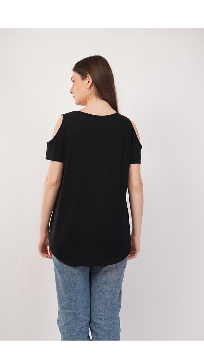 tylish Black Women's Cold Shoulder Top – Lycra 180 GSM | S, M, L