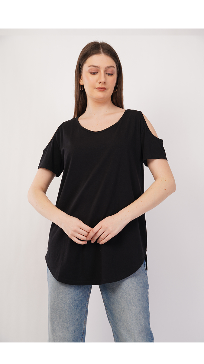 tylish Black Women's Cold Shoulder Top – Lycra 180 GSM | S, M, L