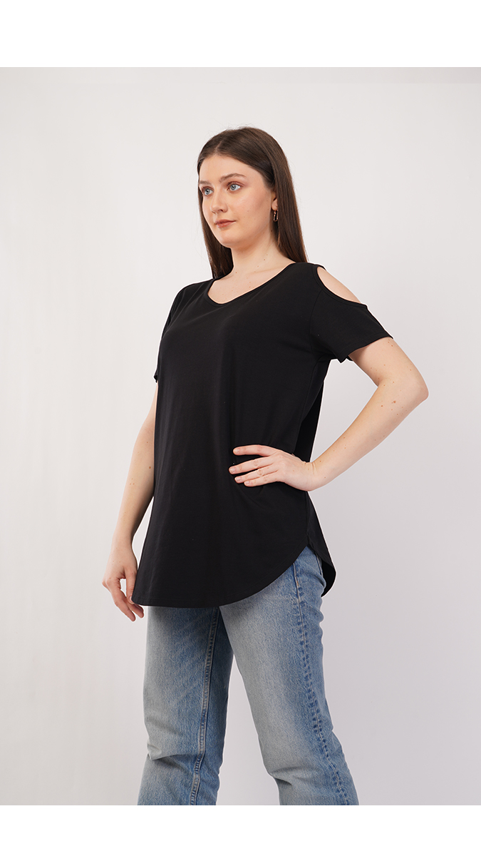 tylish Black Women's Cold Shoulder Top – Lycra 180 GSM | S, M, L