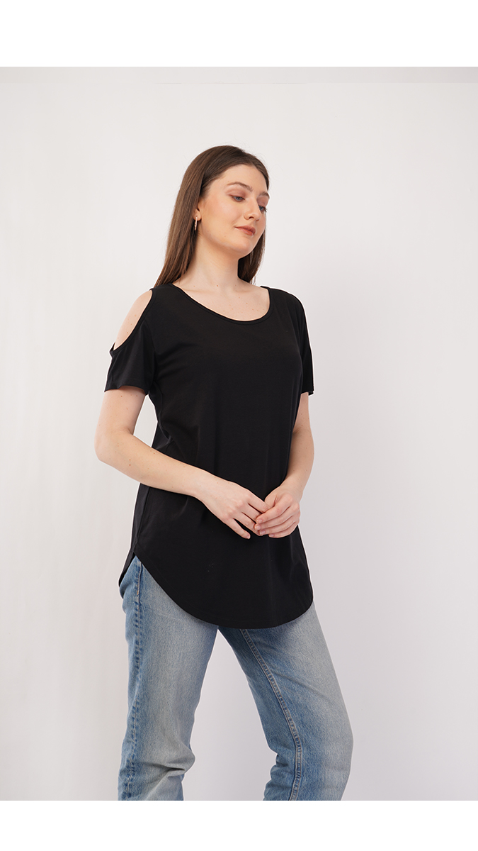 tylish Black Women's Cold Shoulder Top – Lycra 180 GSM | S, M, L