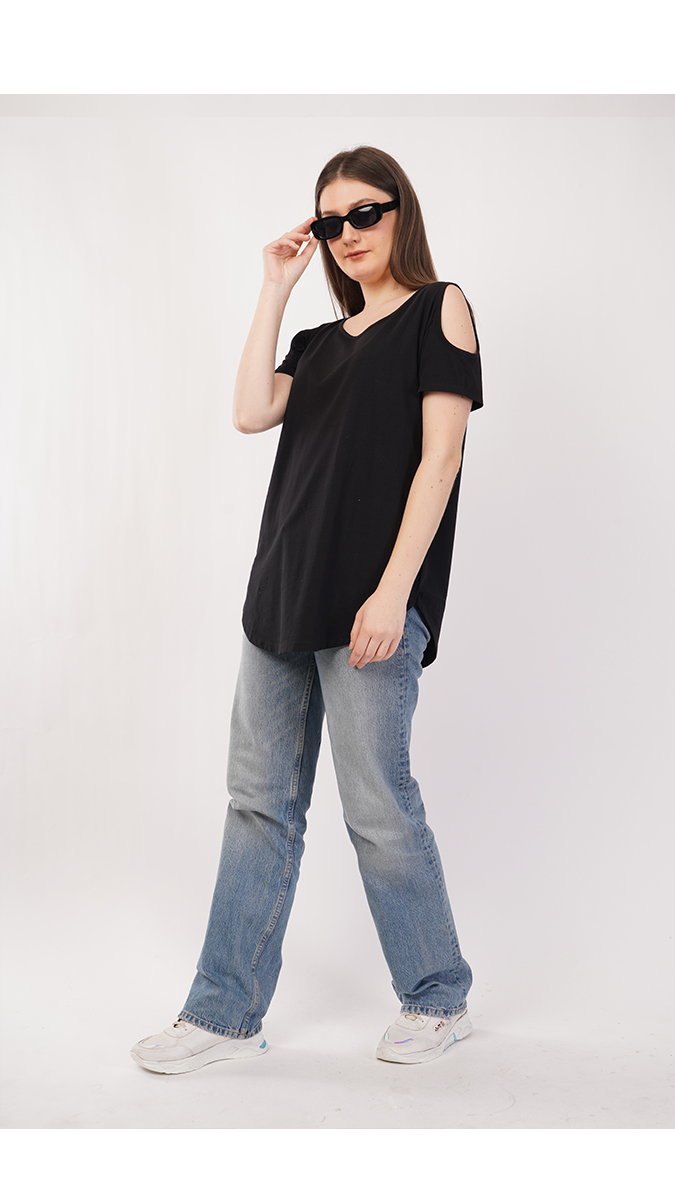 tylish Black Women's Cold Shoulder Top – Lycra 180 GSM | S, M, L