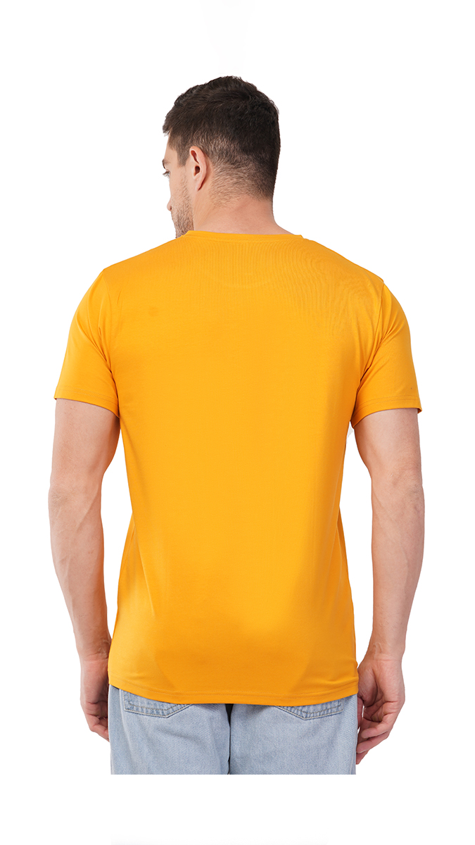 Men's Mustard Yellow Round Neck Slim Fit Printed T-Shirt – Lycra 180 GSM | S, M, L