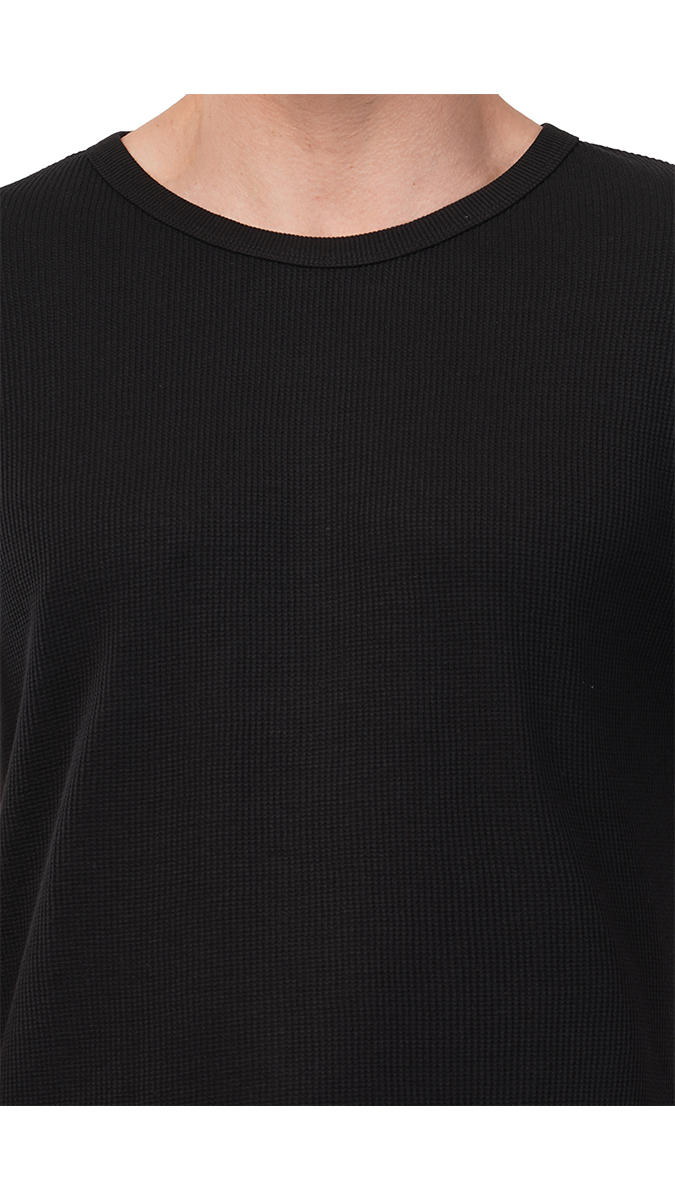 Men's Black Round Neck Waffle T-Shirt – 180 GSM | S, M, L | Soft & Stylish