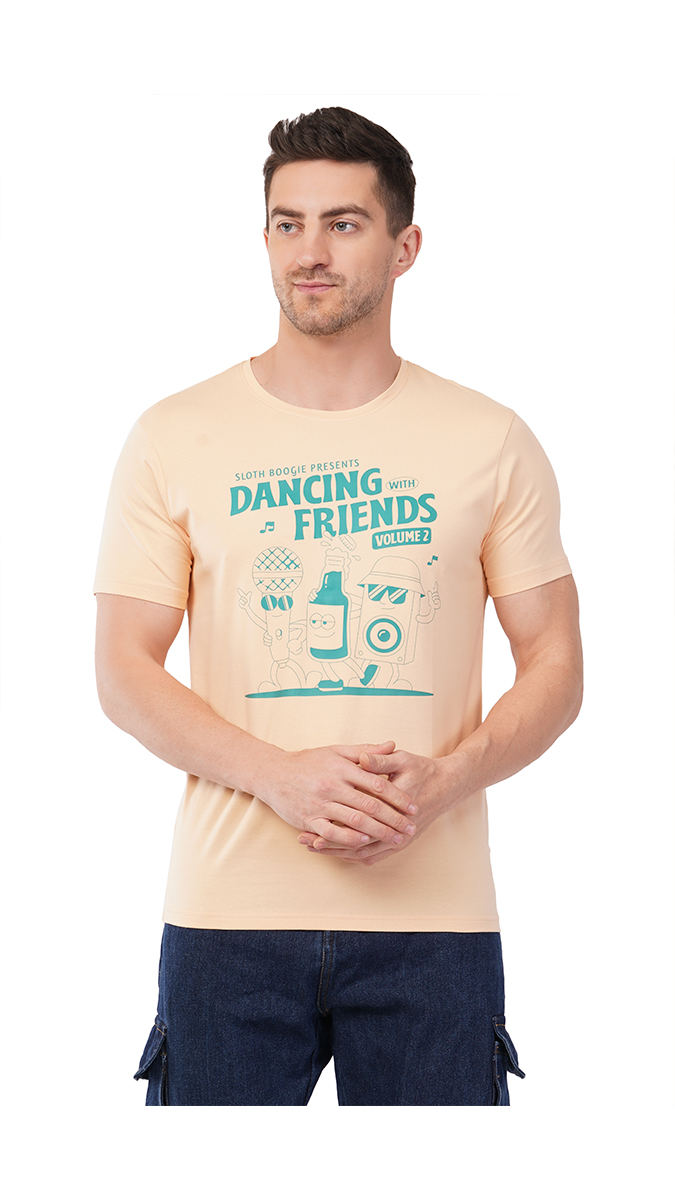 Men's Ivory Round Neck Slim Fit Printed T-Shirt – Lycra 180 GSM | S, M, L