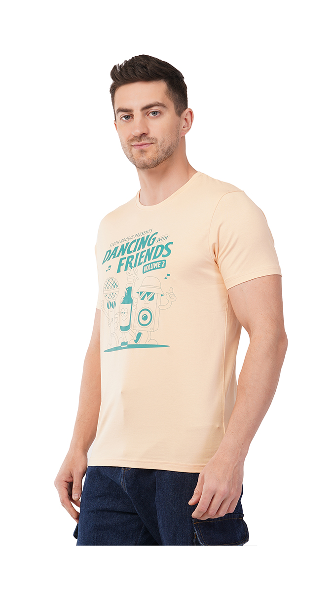 Men's Ivory Round Neck Slim Fit Printed T-Shirt – Lycra 180 GSM | S, M, L