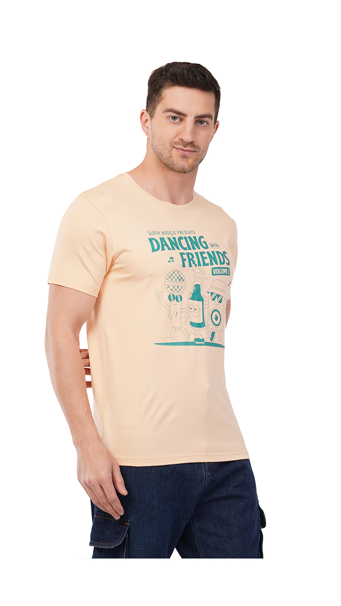 Men's Ivory Round Neck Slim Fit Printed T-Shirt – Lycra 180 GSM | S, M, L