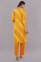 Traditional Bandhani Print Salwar Suit Set, Yellow Orange, Embroidered, 3/4 Sleeve with Dupatta