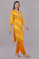 Traditional Bandhani Print Salwar Suit Set, Yellow Orange, Embroidered, 3/4 Sleeve with Dupatta