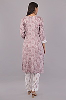 Traditional Embroidered and printed Salwar Suit Set, Mauve Pink with White Lace, Cotton