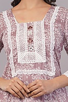 Traditional Embroidered and printed Salwar Suit Set, Mauve Pink with White Lace, Cotton