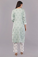 Women's Traditional Salwar Kameez Set, Mint Green Floral Print with White Lace, 3 Piece Suit with Dupatta