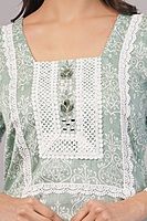 Women's Traditional Salwar Kameez Set, Mint Green Floral Print with White Lace, 3 Piece Suit with Dupatta