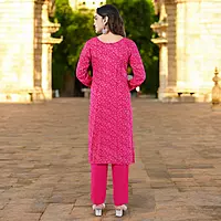 Beautiful Bandhani Suit, Pink Embellished Kurta Set with Dupatta