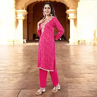 Beautiful Bandhani Suit, Pink Embellished Kurta Set with Dupatta