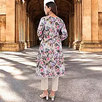 Women Cotton Floral Print Salwar Suit, 3/4 Sleeve Kurta with Pants