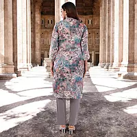 Women Cotton Salwar Suit Set, Floral Print Kurta with Dupatta and Pants