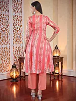 Floral Printed Anarkali Kurta with Palazzo Pants and Dupatta, Peach, Salwar Suit Set
