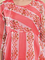 Floral Printed Anarkali Kurta with Palazzo Pants and Dupatta, Peach, Salwar Suit Set