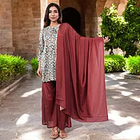 Women Maroon Salwar Suit Set with Dupatta