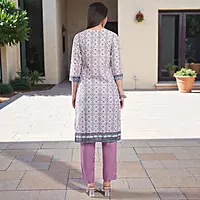 Women's Cotton Chikankari Kurta Salwar Suit Set, White, Floral Print, with Dupatta