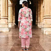 Women Cotton Salwar Suit Set with Dupatta, Pink Floral Print