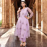 Women Embroidered Purple Salwar Suit Set with Dupatta