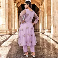 Women Embroidered Purple Salwar Suit Set with Dupatta