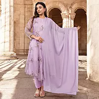 Women Embroidered Purple Salwar Suit Set with Dupatta