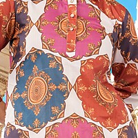 Women Cotton Salwar Suit Set, Multicolor Printed Kurta with White Dupatta