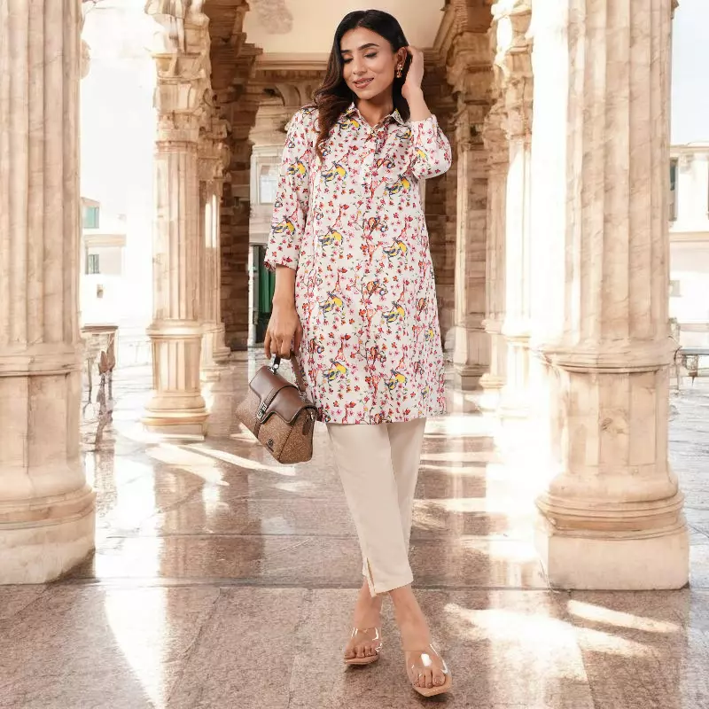 Women Cotton Salwar Suit, Floral Print Tunic with Pants