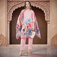 Women's Cotton Salwar Suit Set, Pink, Floral Print, with Dupatta