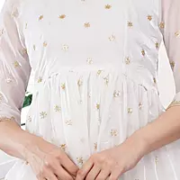 Women's Salwar Suit Set, White, Chiffon Kurta with Gold Embroidery, Cotton Pants with Dupatta