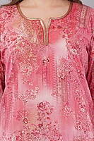 Floral Print Pink Kurta, 3/4 Sleeves, Knee Length