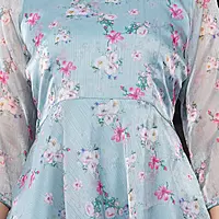 Women's Floral Printed Anarkali Kurta with Straight Pant, Sky Blue, Organza Top, Cotton Bottom
