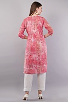 Floral Print Pink Kurta, 3/4 Sleeves, Knee Length
