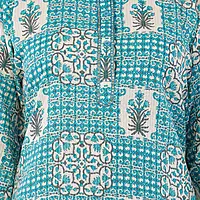 Printed Cotton Kurta for Women, Turquoise Blue